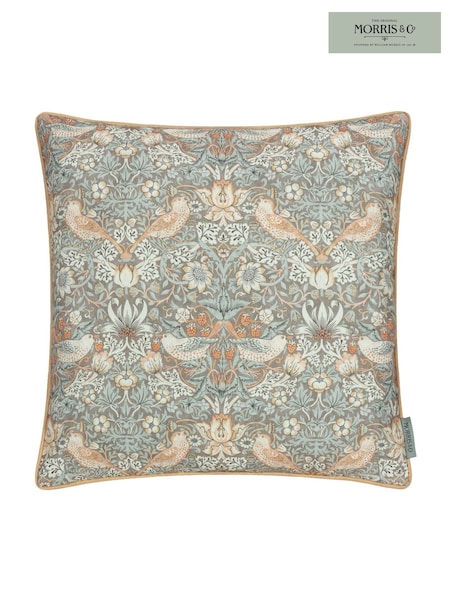Morris & Co. Biscuit Strawberry Thief Piped Outdoor Cushion (F71808) | £22