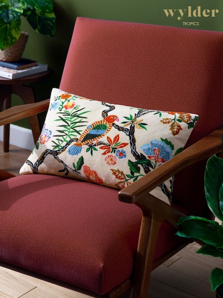 Wylder Multicolour Sittacula Embroidered Feather Filled Cushion (F71810) | £32