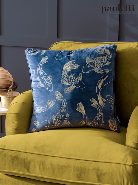 Paoletti Navy Koi Pond Velvet Polyester Filled Cushion (F71825) | £20