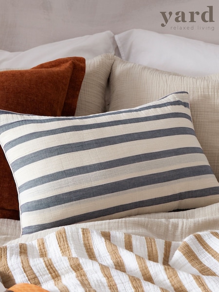Yard Dusk Blue Woven Stripe Feather Rich Cushion (F71828) | £28