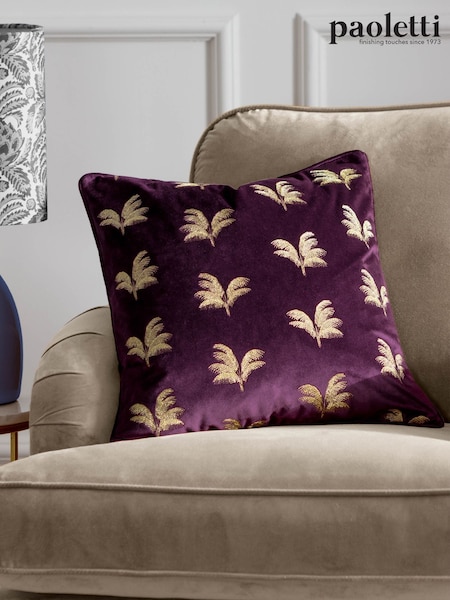 Paoletti Plum Guilded Palms Polyester Filled Cushion (F71839) | £22