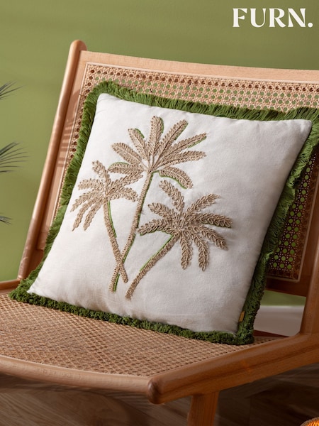 Furn Green Palm Embroidered Cushion (F71849) | £22