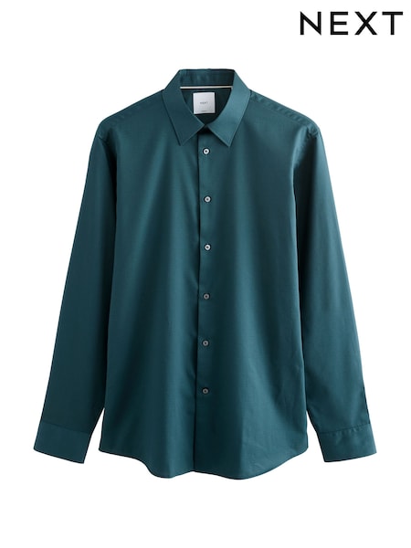 Teal Blue Slim Fit Easy Care Textured Single Cuff Smart Shirt (F71984) | £26