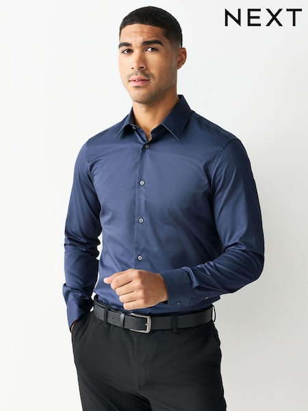 Navy Slim Fit Easy Care Textured Single Cuff Smart Shirt (F72005) | £26