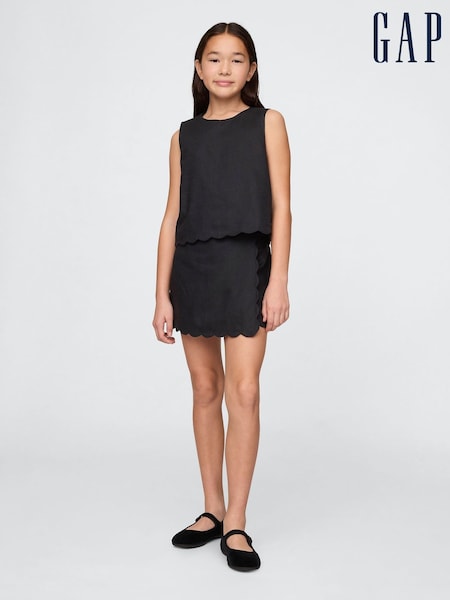 Gap Black Linen-Cotton Scalloped Wrap Skort (4-13yrs) (F72084) | £35