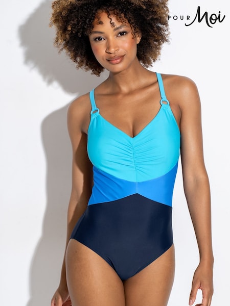 Pour Moi Blue Brighton V-Neck Tummy Control Swimsuit (F72093) | £49