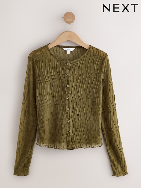 Olive Green Texture Mesh Long Sleeve Cardigan (F72118) | £25