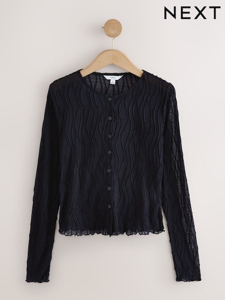 Navy Texture Mesh Long Sleeve Cardigan (F72125) | £25