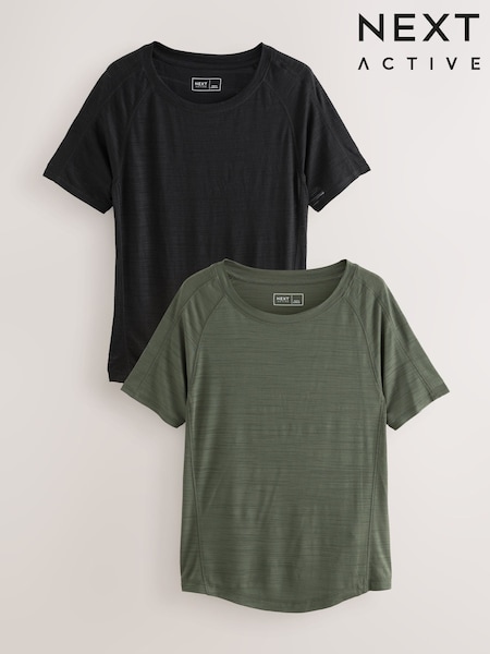 Black/Green Active Crew Neck Lightweight Short Sleeve T-Shirts 2 Pack (F72197) | £34