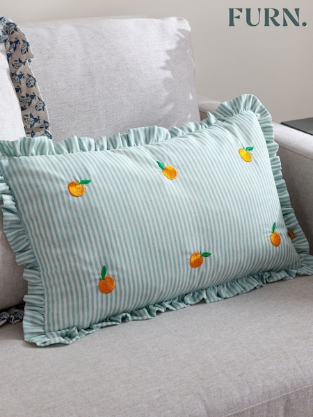 Furn Orange Les Fruites Embroidered Ruffle Cushion (F72221) | £17