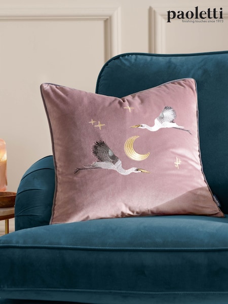 Paoletti Dusty Pink Moonlit Flight Embroidered Polyester Fill Cushion (F72238) | £15