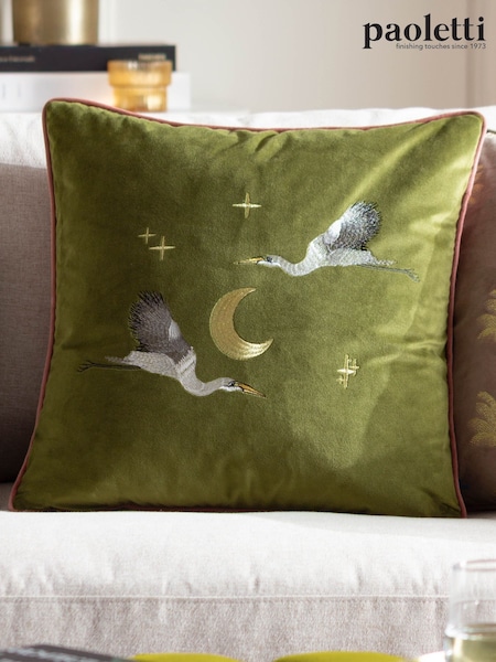 Paoletti Olive Moonlit Flight Embroidered Polyester Fill Cushion (F72247) | £15