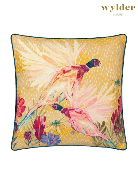 Wylder Nature Gold Country Wilds Pheasant Bloom Printed Cushion (F72248) | £14