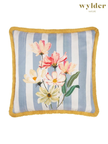 Wylder Nature Blue Marais Cosmos Printed Chenille Cushion (F72253) | £16