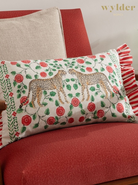 Wylder Tropics Linen Okara Leopards Printed Ruffle Cushion (F72265) | £17