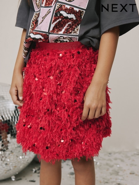 Red Fluffy Sequin Skirt (3-16yrs) (F72302) | £15 - £20