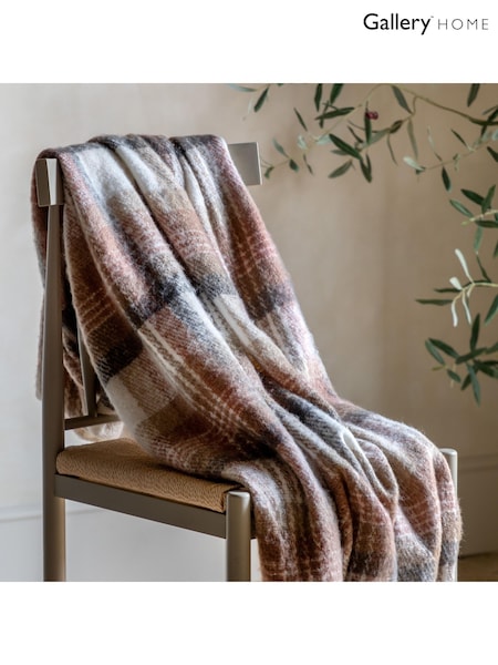 Gallery Home Brown Check Natural Faux Mohair Sherpa Throw (F72338) | £35