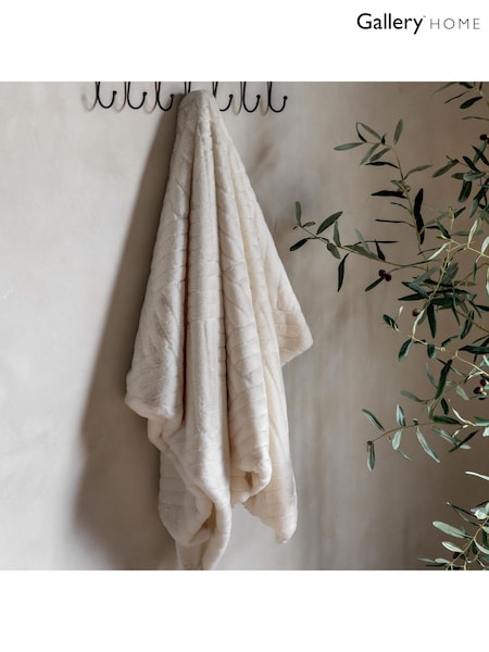 Gallery Home Cream Block Rabbit Fur Throw (F72342) | £32