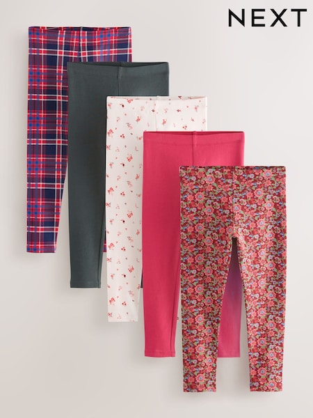 Red/Blue Check Leggings 5 Pack (3-16yrs) (F72348) | £20 - £28