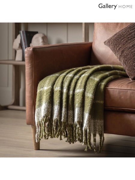 Gallery Home Green Poly Mohair Check Throw (F72357) | £25