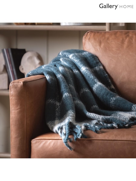 Gallery Home Blue Poly Mohair Check Throw (F72370) | £25