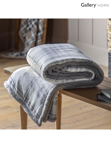 Gallery Home Grey Tartan Sherpa Throw (F72385) | £25