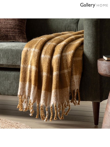 Gallery Home Yellow Poly Mohair Check Throw (F72388) | £25