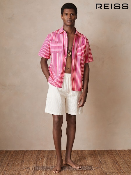 Reiss Soft Pink/White Comte Reiss | Ché Poplin Stripe Shirt (F72418) | £120