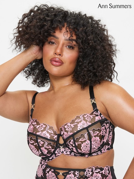 Ann Summers Black DD+ Non Pad Plunge Endless Attraction Foiled Embroidery Fuller Bust DD+ Non-Padded Plunge Bra (F72419) | £36
