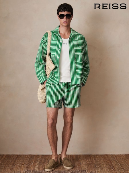 Reiss Bright Green/White Fonta Reiss | Ché Poplin Stripe Pocket Shirt (F72424) | £130