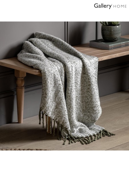 Gallery Home Green Herringbone Faux Fur Mohair Throw (F72433) | £28