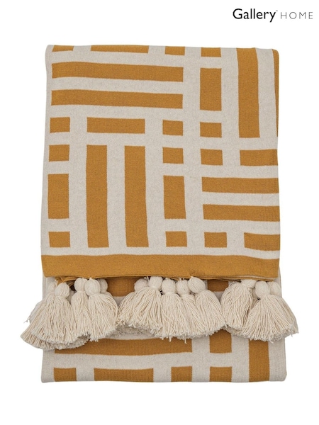 Gallery Home Yellow Merton Knitted Tassel Throw (F72447) | £45