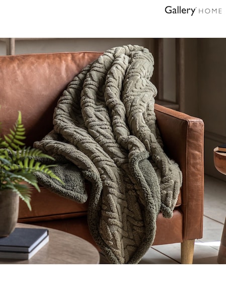 Gallery Home Green Herringbone Sherpa Throw (F72473) | £30