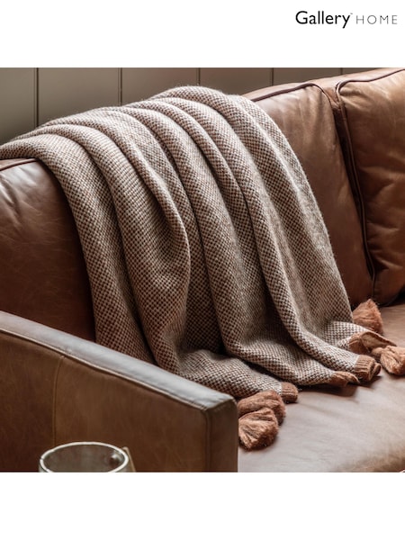 Gallery Home Orange Knitted Border Tassel Throw (F72486) | £38