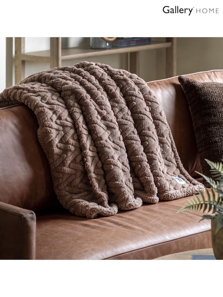 Gallery Home Black Herringbone Sherpa Throw (F72506) | £30