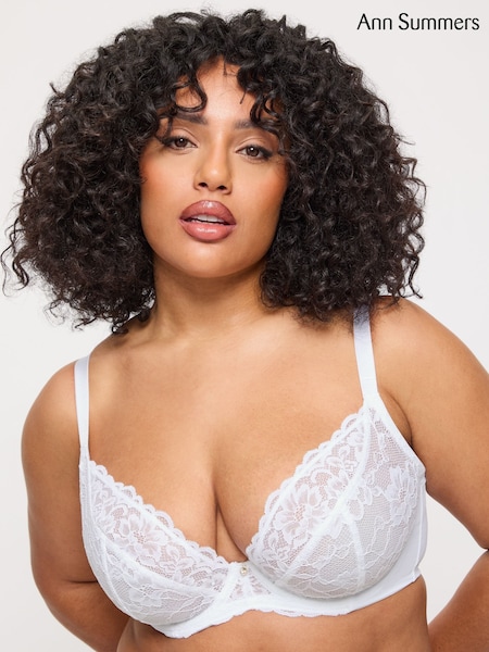 Ann Summers White DD+ Non Pad Plunge Sexy Lace Underwired Bra (F72522) | £16
