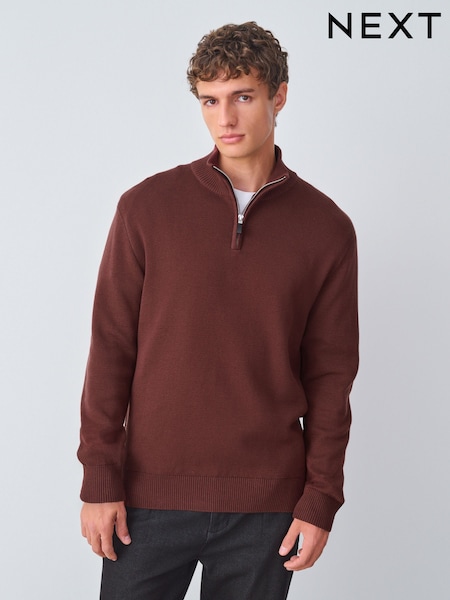 Dark Pink Plain Regular Fit Premium Quarter Zip Jumper (F72545) | £39