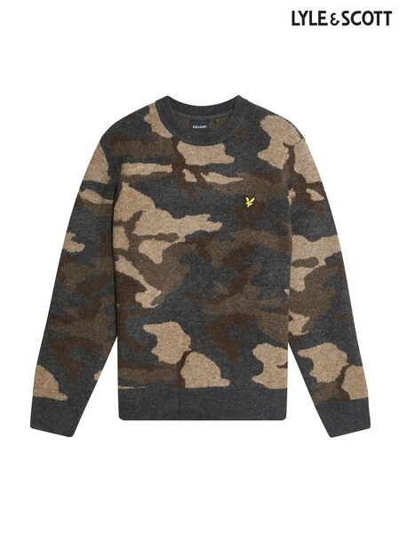 Lyle & Scott Black Brushed Camouflage Crew Neck Jumper (F72567) | £110