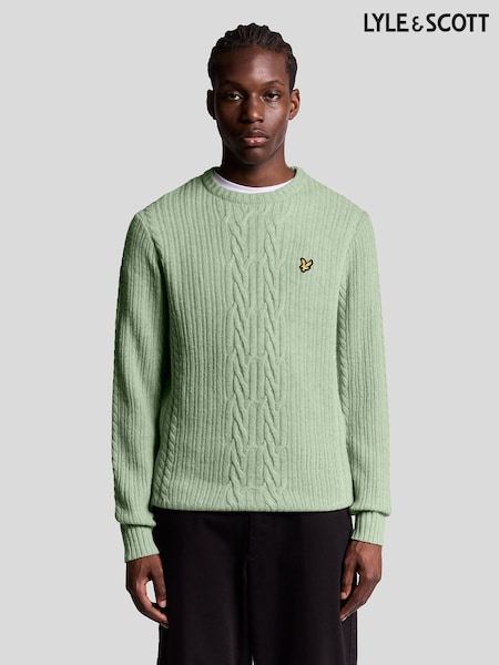 Lyle & Scott Green Ribbed Cable Knit Jumper (F72577) | £120