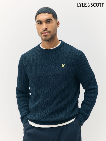 Lyle & Scott Black Ribbed Cable Knit Jumper (F72603) | £120