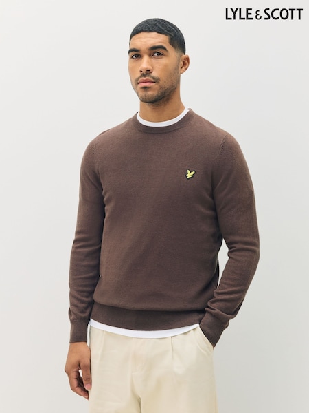 Lyle & Scott Brown Cotton Merino Crew Neck Jumper (F72608) | £70