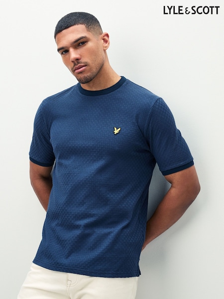 Lyle & Scott Blue Football Jacquard T-Shirt (F72623) | £40