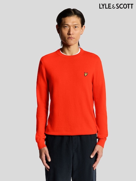 Lyle & Scott Red Cotton Merino Crew Neck Jumper (F72680) | £70