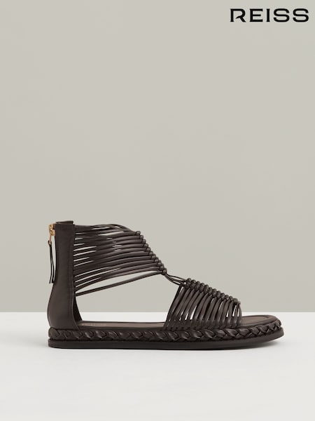 Reiss Chocolate Tiegan Leather Gladiator Sandals (F72822) | £180