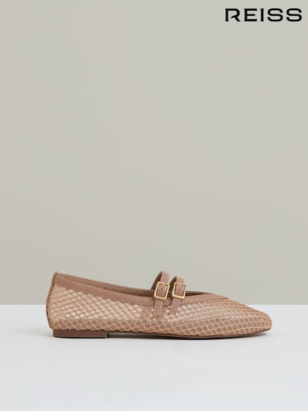 Reiss Neutral Elspeth Mesh Double-Strap Ballet Flats (F72826) | £158