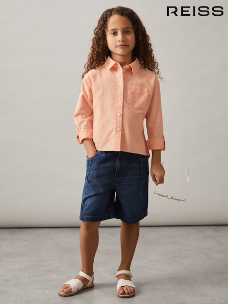Reiss Peach Leora Linen Roll-Cuff Shirt (F72827) | £35