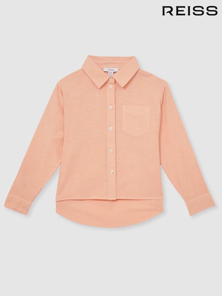 Reiss Peach Leora Linen Roll-Cuff Shirt (F72828) | £43