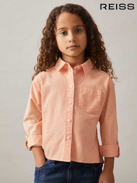 Reiss Peach Leora Linen Roll-Cuff Shirt (F72832) | £40