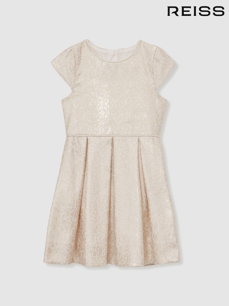Reiss Ivory Nia 13-14 yrs Brocade Cap-Sleeve Pleated Dress (F72834) | £70