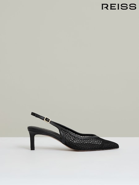 Reiss Black Sirena Mesh Slingback Heels (F72835) | £180